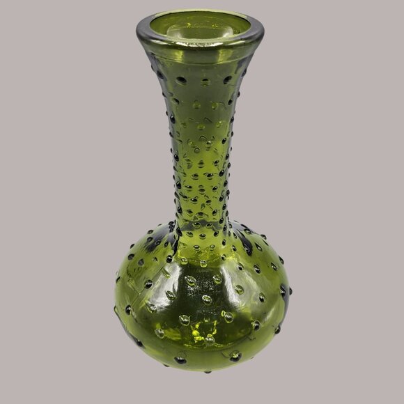 Vintage Green Hobnail Glass Bud Vase Italian Decanter Bubbles 7.5" Tall - Picture 3 of 9